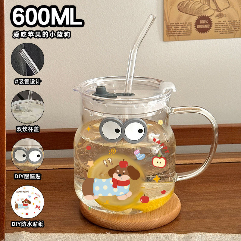 Water cup for women summer high-looking glass cup new arrival fruit tea large capacity straw cup cute mug