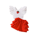 girls' clothing set:  summer new style - chic kids' flutter sleeve top with bow and layered hem shorts