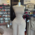European and american cross-border women's fashion:  summer new arrival - elegant solid color sleeveless top with tie-waist slim-fit midi skirt set
