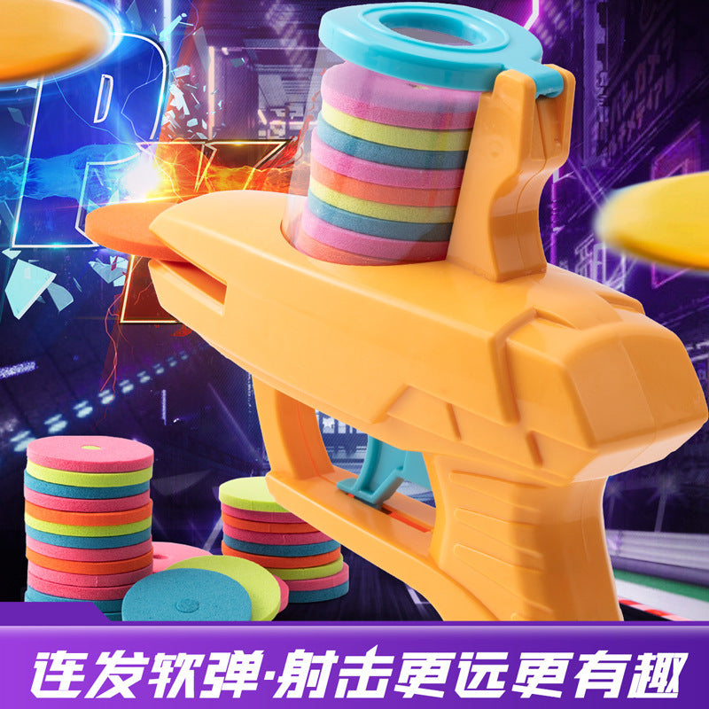 Cross-mirror wholesale decompression soft bullet gun family outdoor kids toys flying disc toy gun children's outdoor battle game