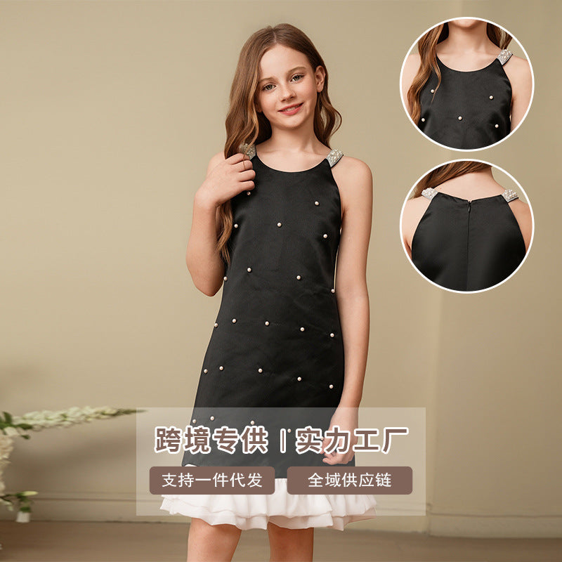 Girls' beaded tulle dress - new summer collection: korean style, ruffle trim, ready to ship