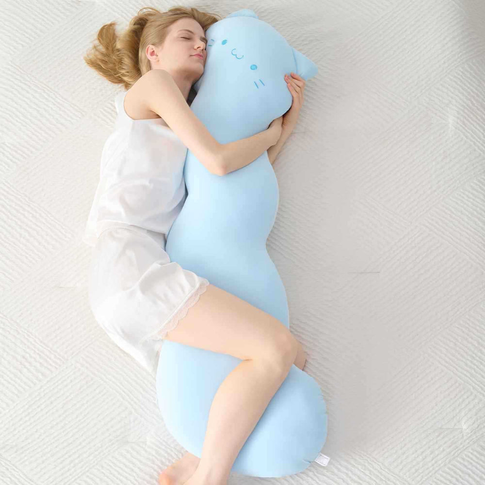 Cute comfortable ice silk cool cat long pillow for girls to sleep on their sides and legs handy gadget for sleeping