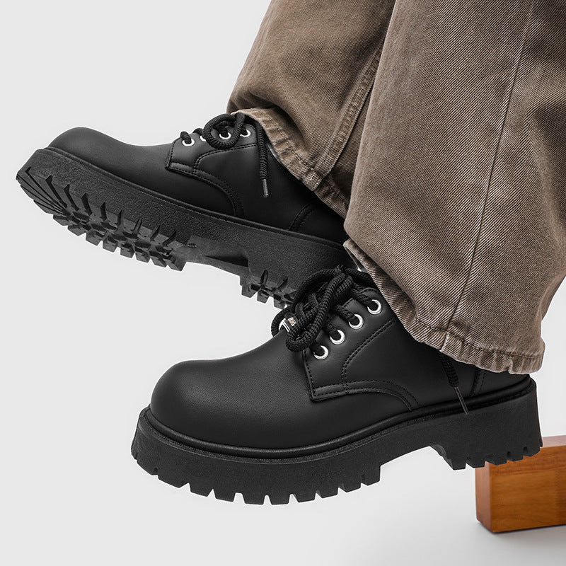 Derby shoes men's thick soleboots black big toe round toe work clothingcleanfitworkwearcasual leather shoes