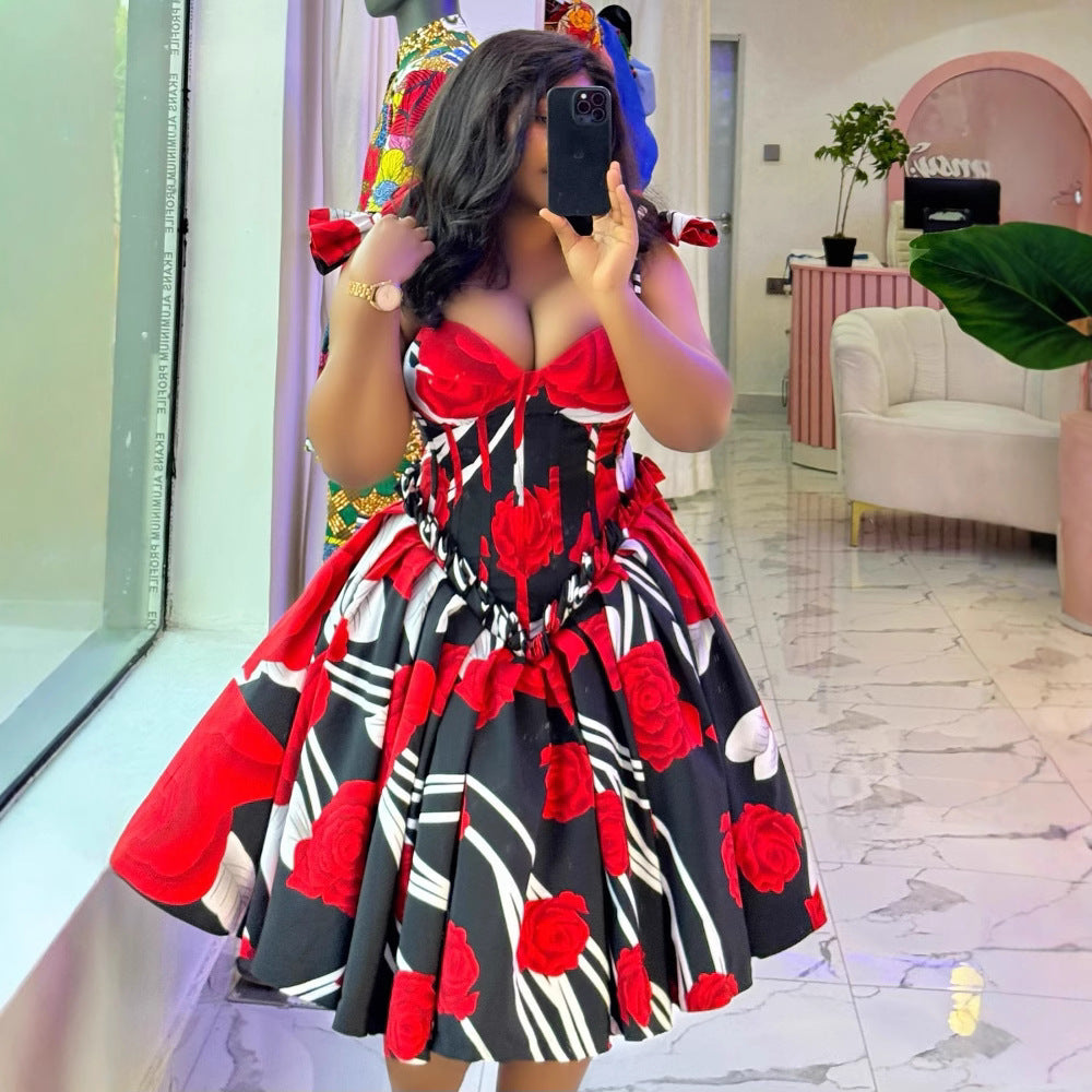 New arrival waist tube topdressfashionsexy dresssummerbows digital printing woven back adjustable