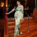 Fashion style cross-border printed waist wrap silm skirt suit pleated long skirt high collar trendy two-piece set casualwork clothing women's clothing