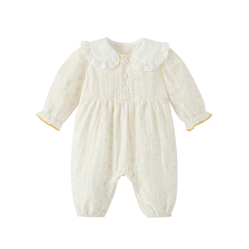 Early autumn newborn baby clothes: stylish and trendy baby girl romper with turn-down collar, long sleeves, super cute outing jumpsuit, autumn outfit