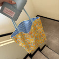 new cute cat print canvas tote bag - fresh color block design, large capacity, perfect for students, class, and commuting