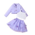 new girls' long-sleeve jacket + vest + skirt three-piece set - spring/autumn mesh skirt outfit for little girls