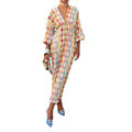 cross-border e-commerce european and american women's clothing: new summer collection - elegant and chic printed v-neck lantern sleeve midi dress