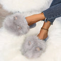 cute fur slippers for women 2024fall and winternew arrivalplus sizefleece-lined cotton slippers heattech toe-cap half slippers