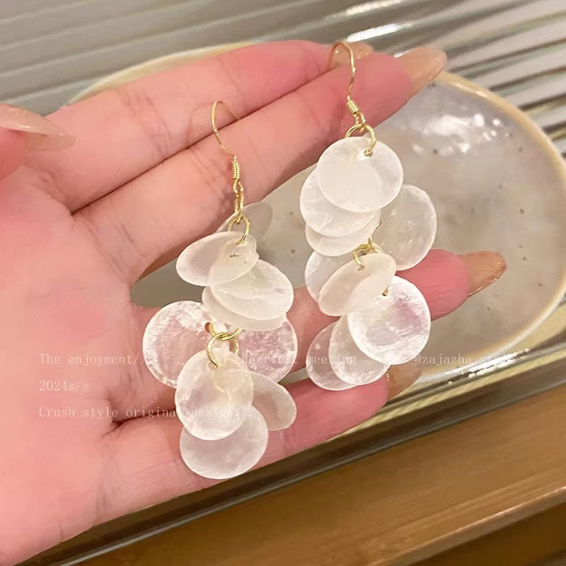 Spring island resort style long tassel shell earrings - unique, beautiful bohemian beach earrings for women