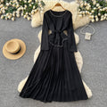 Korean style red long-sleeved a-line bodycon dress - women's spring/summer commute-friendly, slimming, pleated maxi skirt