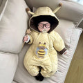 Winter romper jumpsuit super cute clothes thickened baby warm cartoon winter outfit infant onesie outing wear fleece-lined