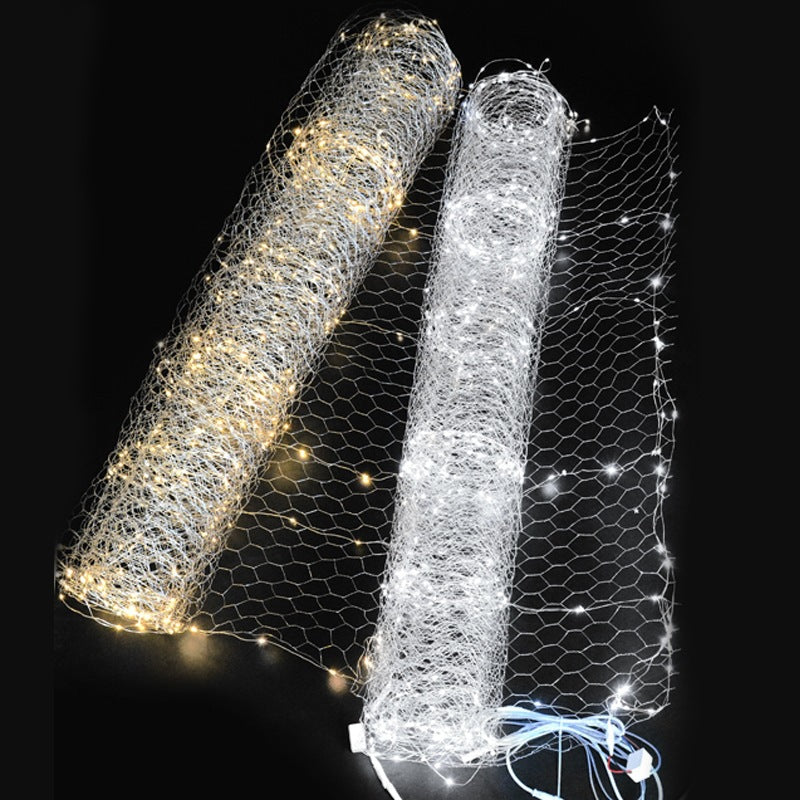 Wedding props led starry sky net gypsy star chandelier decoration wedding stage decoration light copper wire light starry sky top