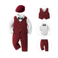 New korean style export children's suit: baby long-sleeve cotton shirt, vest set, and beret three-piece outfit