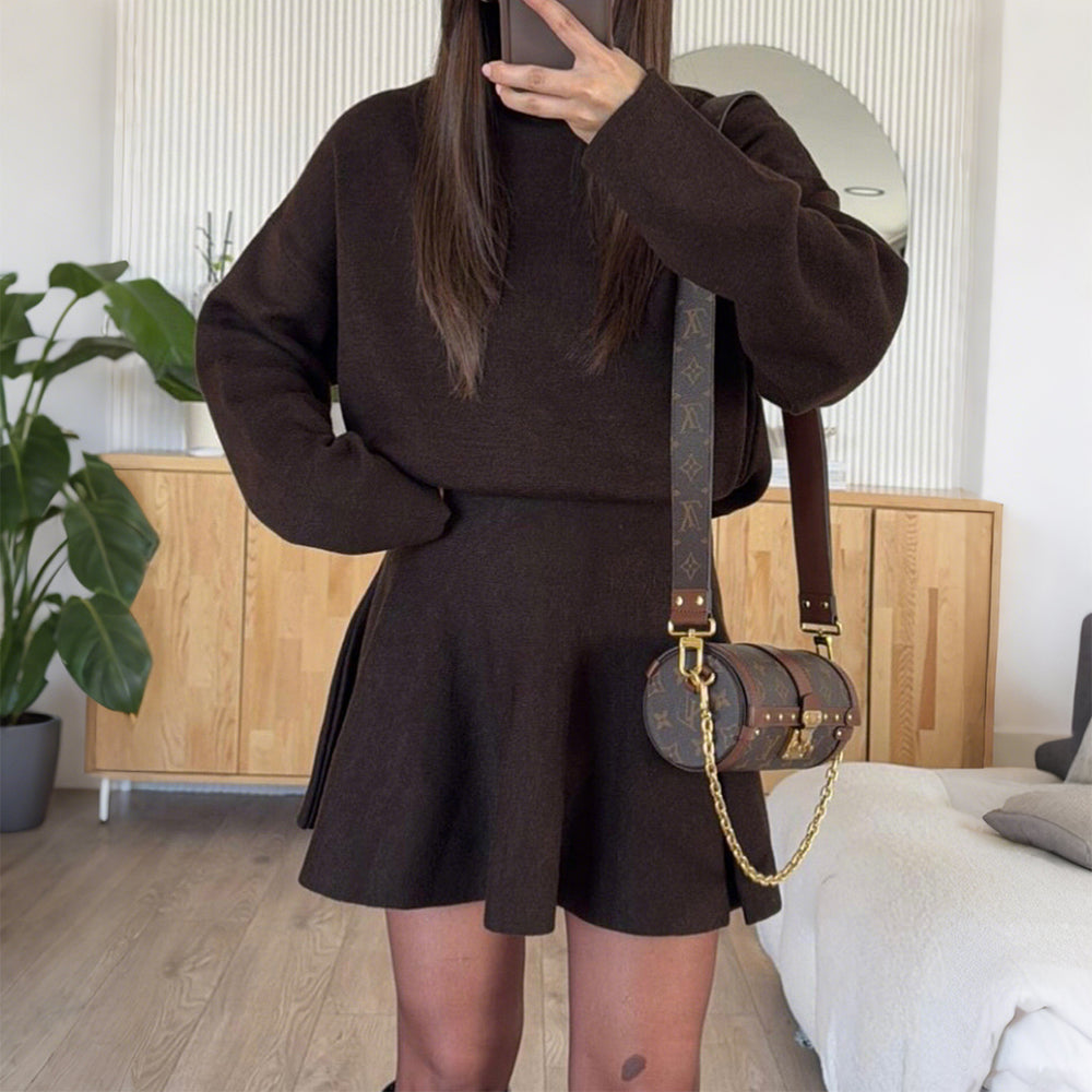 2025 new european and american casual resort style knit long sleeve mini dress women's autumn/winter amazon independent store