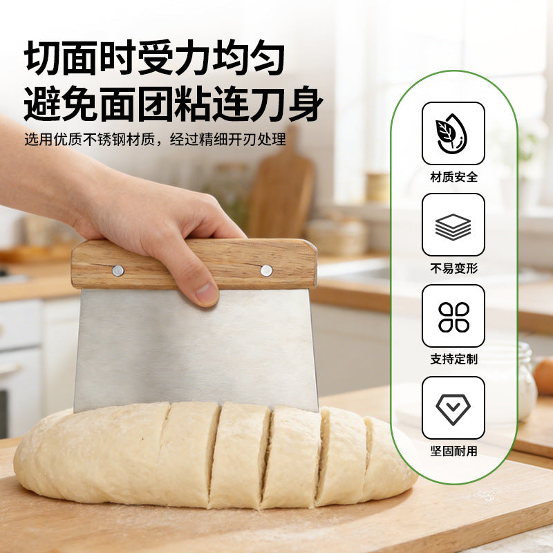 430 stainless steel beech wood handle cream scraper dough cutting knife pancake baking tool pancake knife