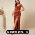 European and american cross-border women's spring/summer new satin slip dress, sexy ruched skirt for foreign trade, bridesmaid dress