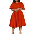 fashion  summer round neck elegant puff sleeves waist large swing elegant elegance a-line exportdress