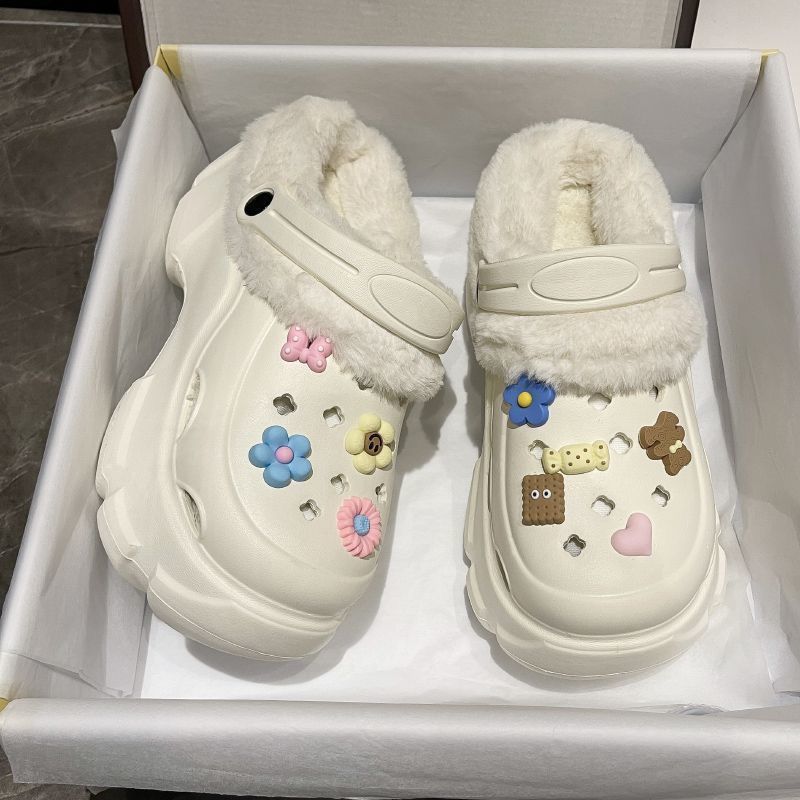 Clogs fleece-lined women's outwear winter 2023new arrivalthick soleincreased popularcasualheattechnon-slip cotton shoes for women