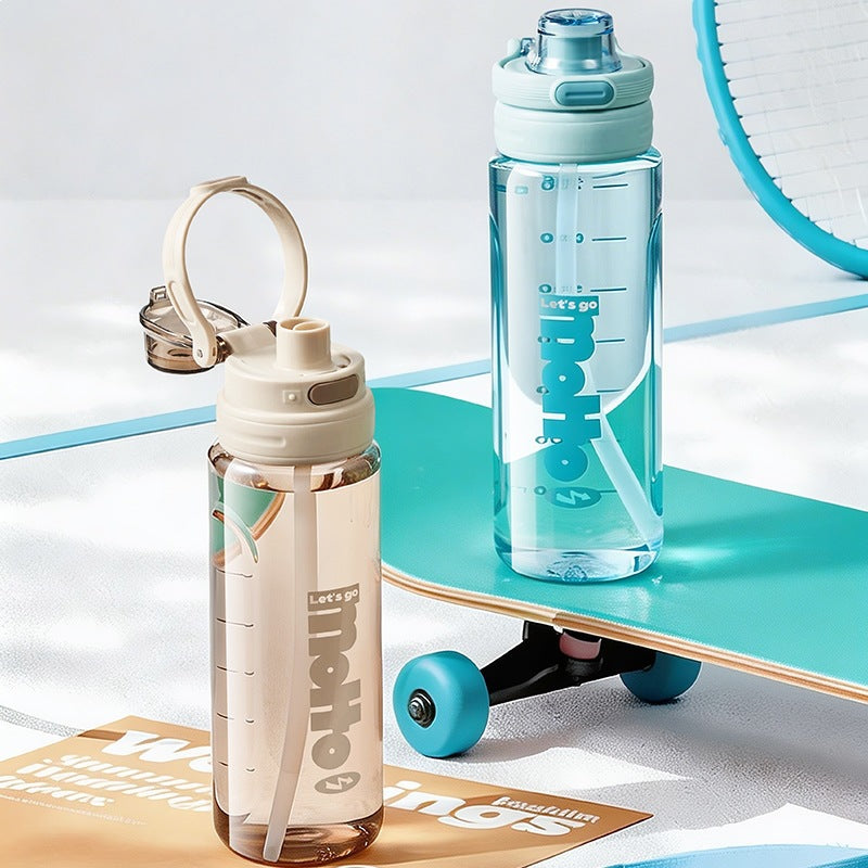 New student water bottle - portable tumbler for men and women - summer fitness sports water bottle with straw - drop-proof, leak-proof, and easy-carry