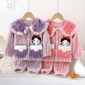 Girls' fleece-lined autumn/winter set: cute, thickened, warm coral fleece casual loungewear for girls - two-piece thick set