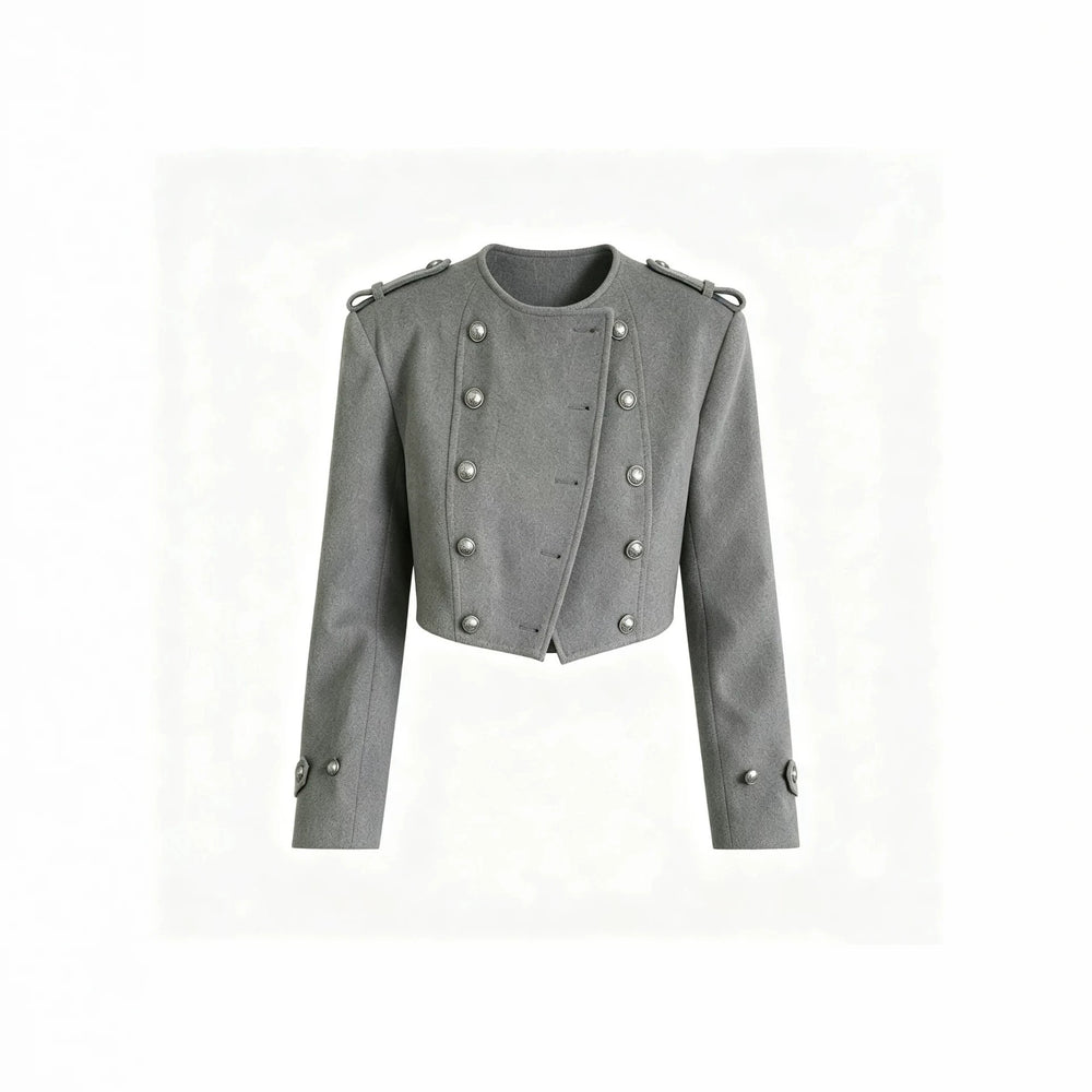 cross-border fashionable and minimalist versatile short chanel-style double-breasted napoleon jacket with round neck