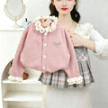 Girls' sweater set -  winter new arrival: stylish ruffle-trimmed thick cardigan sweater and plaid skirt two-piece set