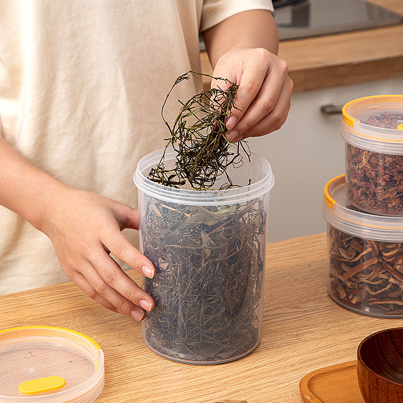 Kitchen plastic transparent grain jar fresh-keeping spices scented tea tangerine peel sealed jar food grade portable round storage box