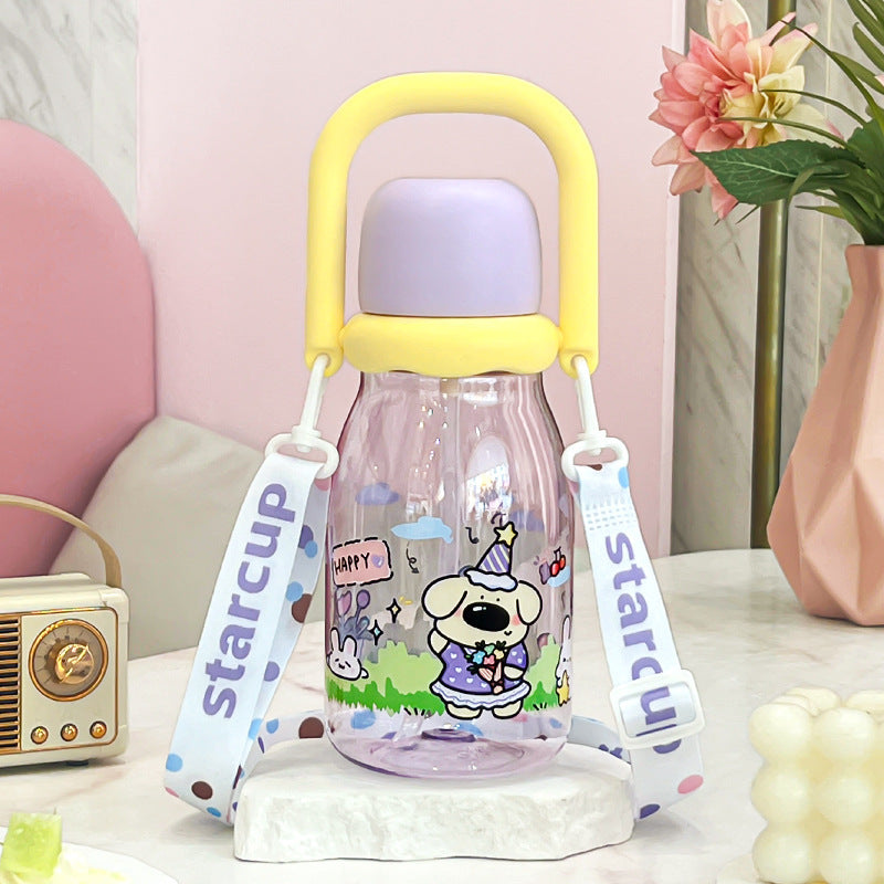 Summer new arrival: cute cartoon plastic water bottle for girls - stylish, portable, and perfect for students on the go!