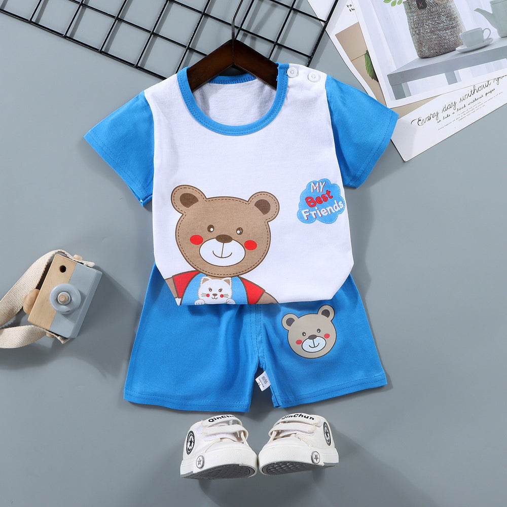 Kids' short-sleeve set: 100% cotton boys' t-shirt & baby summer outfit - girls' shorts, infant clothing, wholesale summer apparel