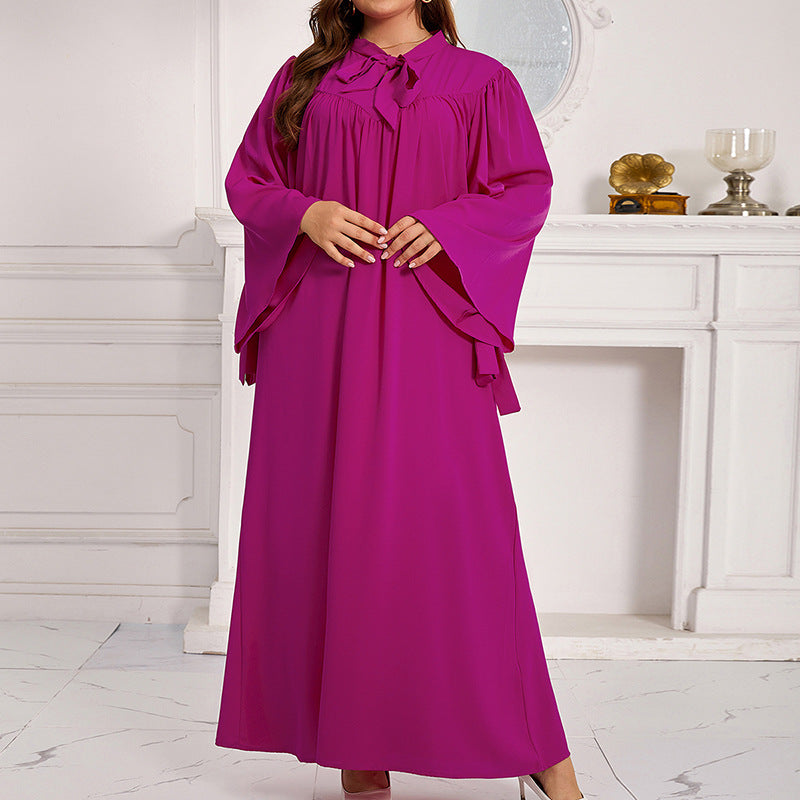 supply of plus size women's long skirts with bell sleeves and bows at special price