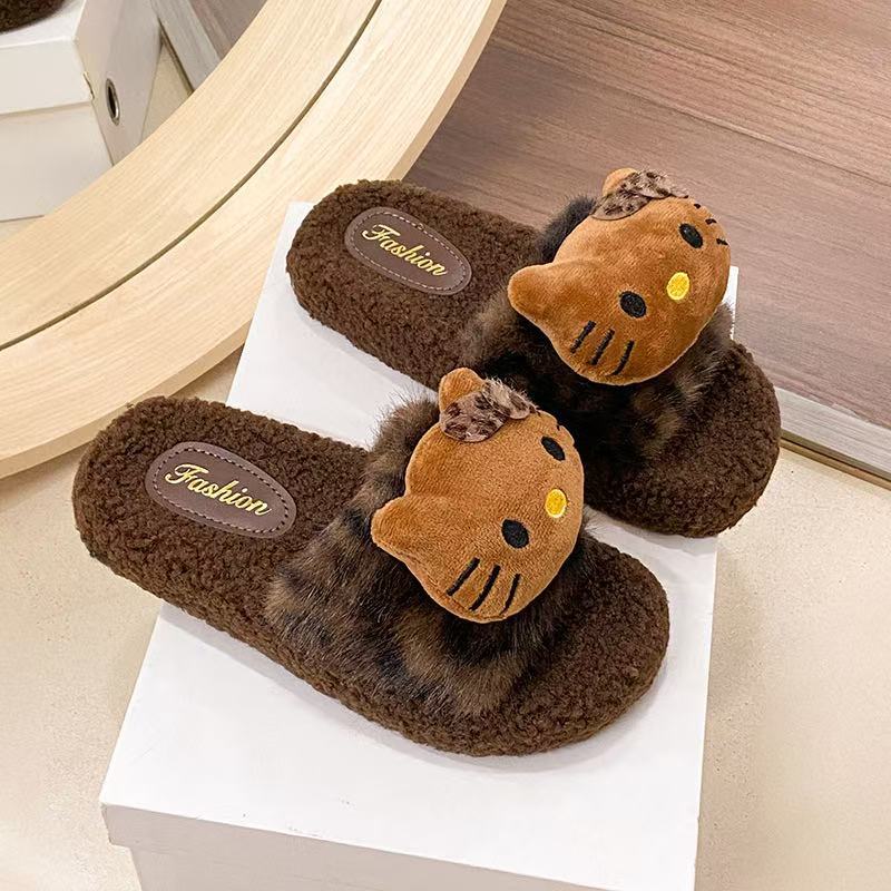 Cute leopard print cat paw slippers for women, new 2025 autumn/winter collection, non-slip indoor house slippers, wholesale cotton slippers for supermarkets