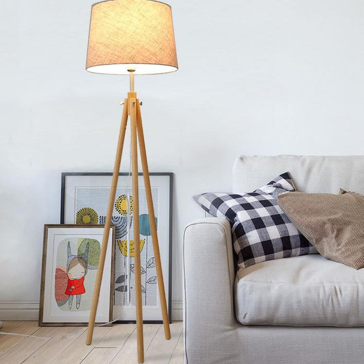 Japanese style log tripod floor lamp scandinavian fabric cover living room bedroom sofa side popularb&b soft decoration