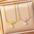 [titanium steel] japanese and korean popular copper inlaid zirconium water drop necklace for women, niche elegant and high-end versatile clavicle chain jewelry