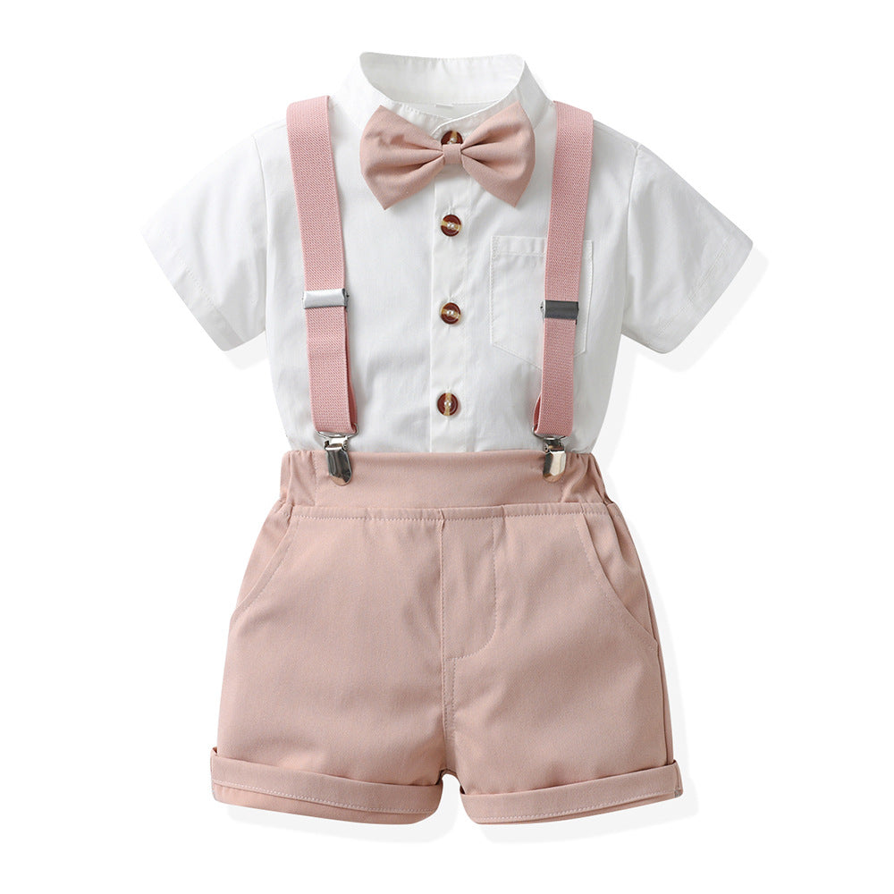 Wholesale children's first birthday performance outfit from source manufacturer: stand collar, new summer korean style, boys' short-sleeved performance/choir uniform