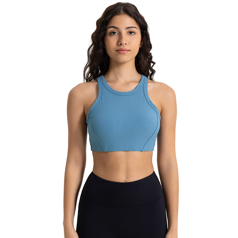 Vertical ribbed high collar elastic comfortable sports intimates high-strength bubble wrap sports bra daw057