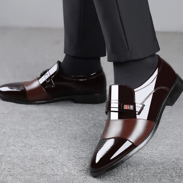 Processed men's glossy leather shoes business casual formal shoes soft bottomnon-slip middle-aged and elderly bean shoes