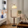 French medieval walnut grain living room sofa next to coffee table storage desktop atmosphere wabi-sabi style bedside floor lamp