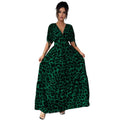cross-border fashion summer printed v-neck fitted midi dress