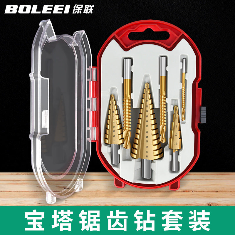 Sawtooth pagoda drill bit Cobalt hole opener Metal step drill set Alloy stainless steel Universal hole reamer