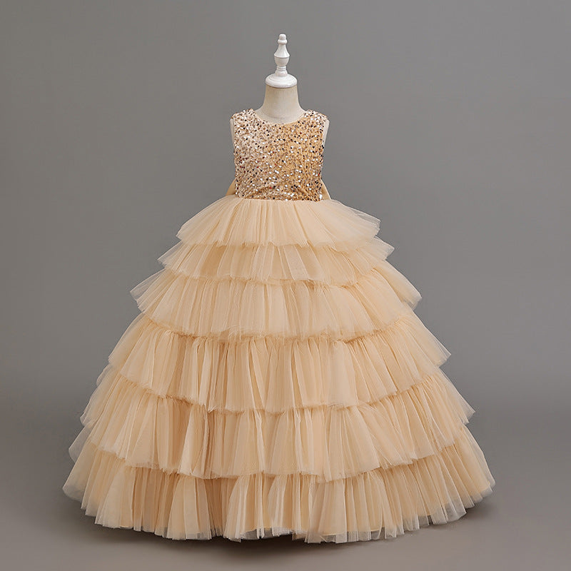Ready-to-ship, hot-selling girls' dresses! new cross-border styles, european and american chic, tiered cake dresses for kids. high-end, european and american inspired