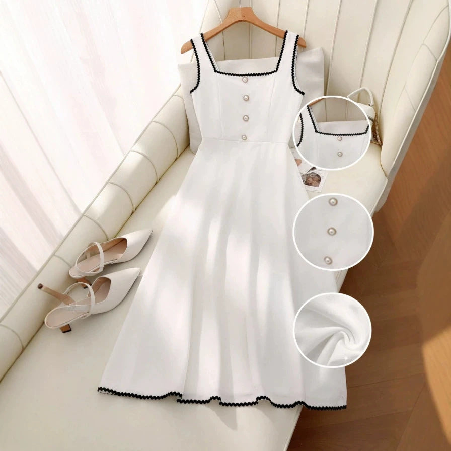 new european and american style elegant french cinched waist sleeveless dress