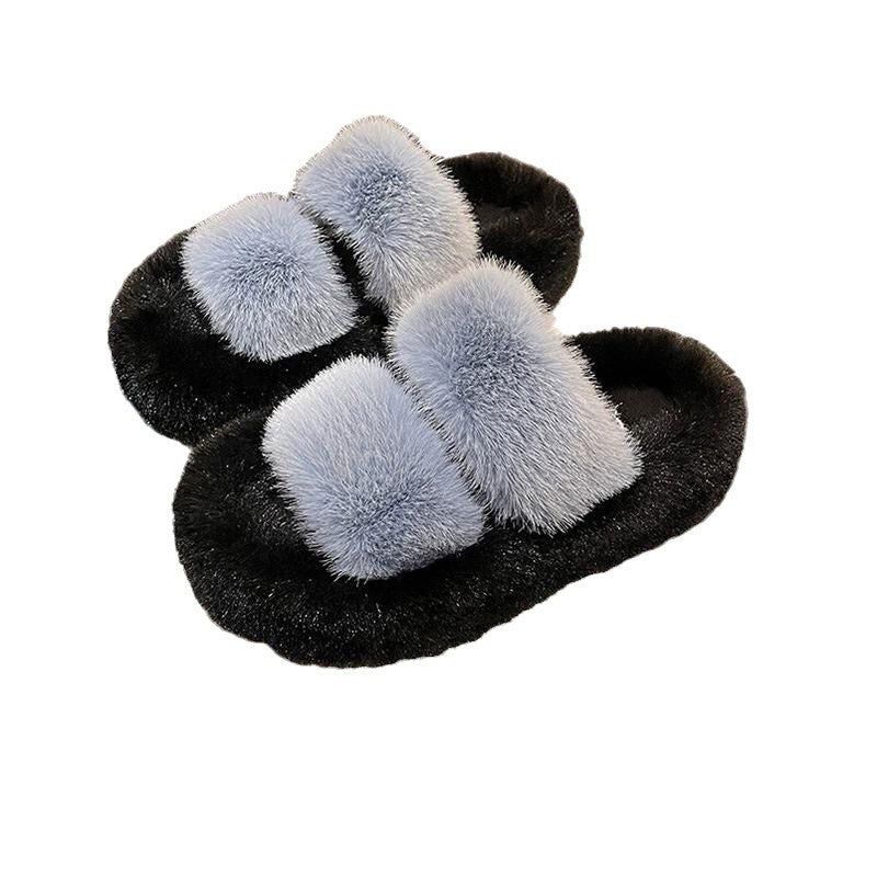 Best selling fur shoes for women outwear 2024 new arrivalfall and winterfashion out thick solestuffed furry home cotton slippers