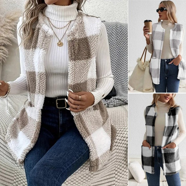 Spot new   new European and American coats loose plaid women's cardigans fashionable  wool sweaters