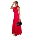 Fashion style cross-border women's pure color slit elegant halter neck hip skirt swing collar backless sleeveless pleated long dress