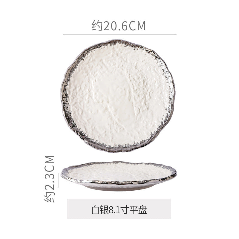 Embossed minimalist solid color ceramic bowls, plates, and dishes - premium, high-end design for hotels, restaurants, steak plates, fruit salads, and dessert bowls