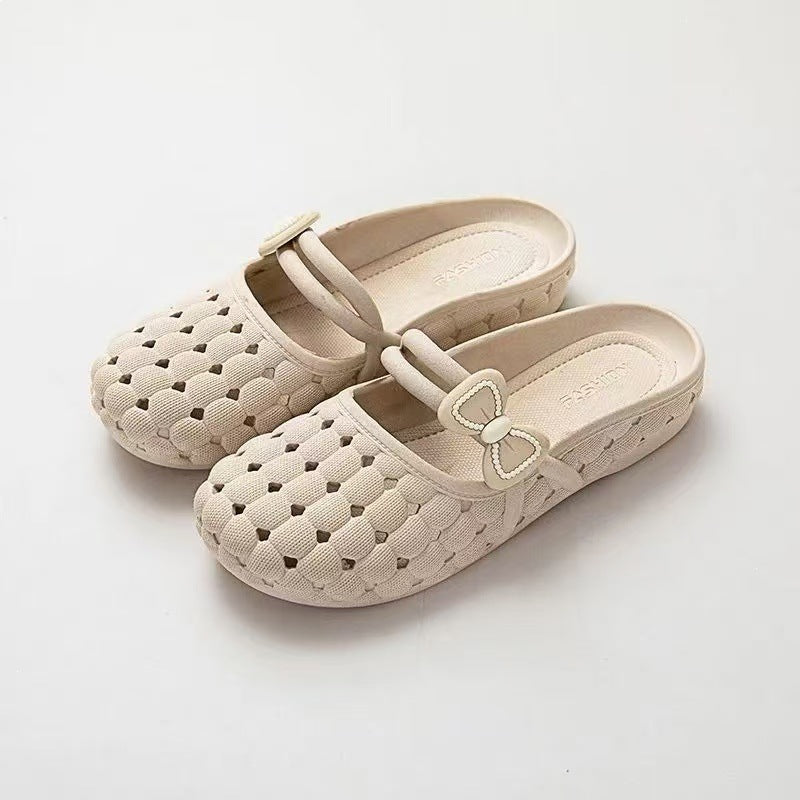 Baotou slippers women's summernew arrivalfashion soft bottomfor homeoutwear breathable flats crocs bows half slippers