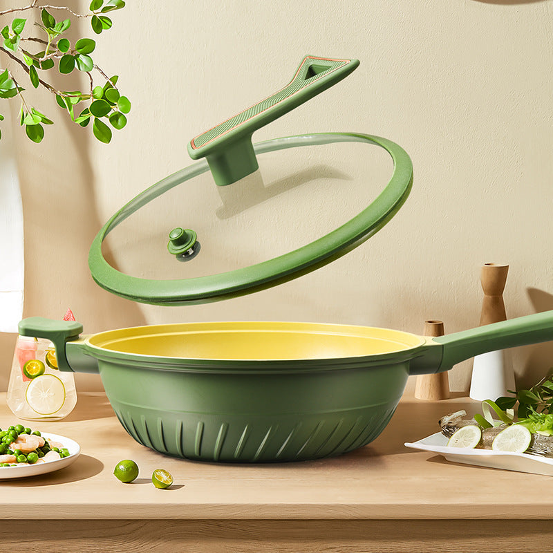 Household wok medical stone non-stick pan kitchen oil-free cooking pot gift pot three-piece pot set wholesale