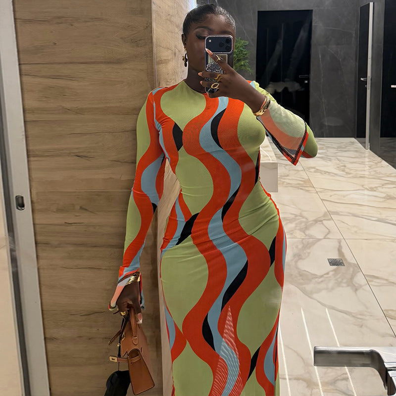 European and american style trendy new women's fashion export slim-fit bodycon dress - round neck, comfortable long sleeves, slimming, and trendy